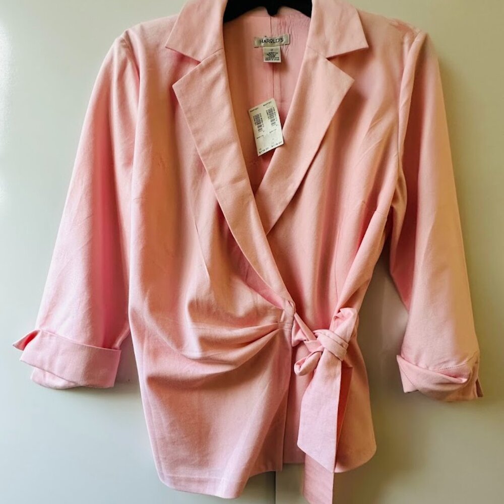 HAROLD'S Wrap Crepe Blazer Tie Waist with folded Long Sleeve Pastel pink Sz 12